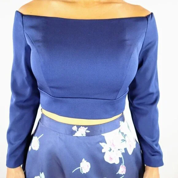 2 Cute Brand Navy Floral Two Piece Formal Gown $469